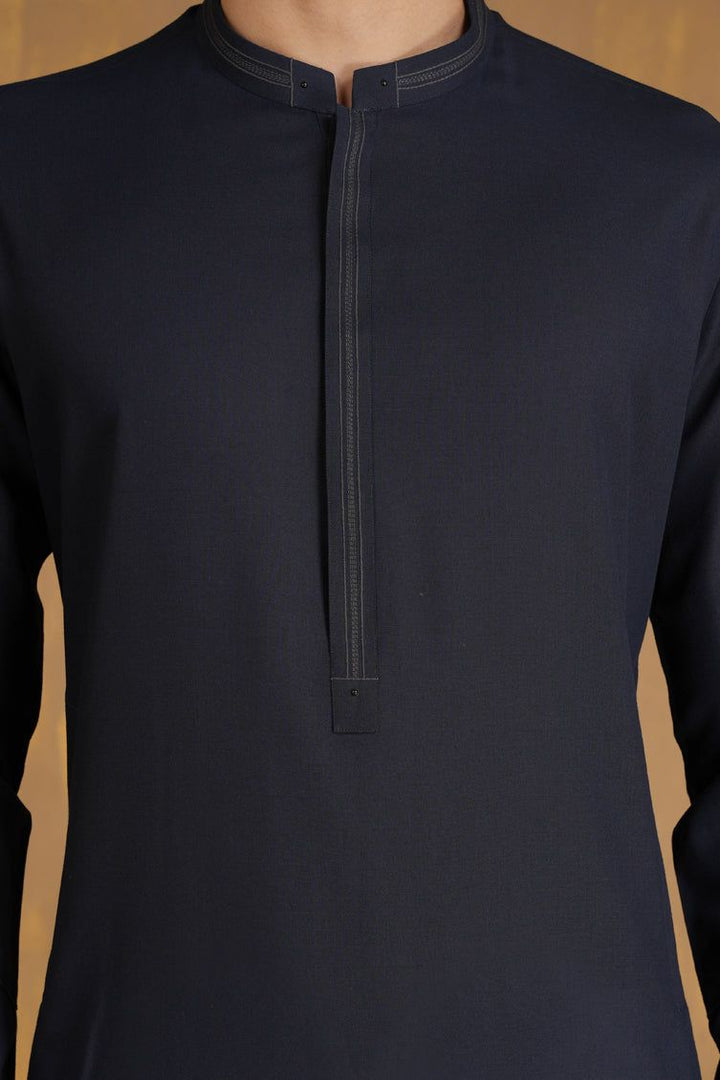 Blended Navy Blue Kurta - J. Junaid Jamshed