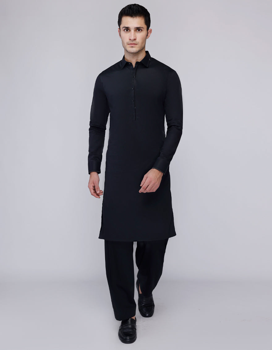 Cotton Black Shalwar Kameez- J. Junaid Jamshed