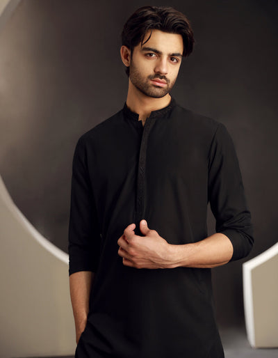 Blended Black Kurta - J. Junaid Jamshed