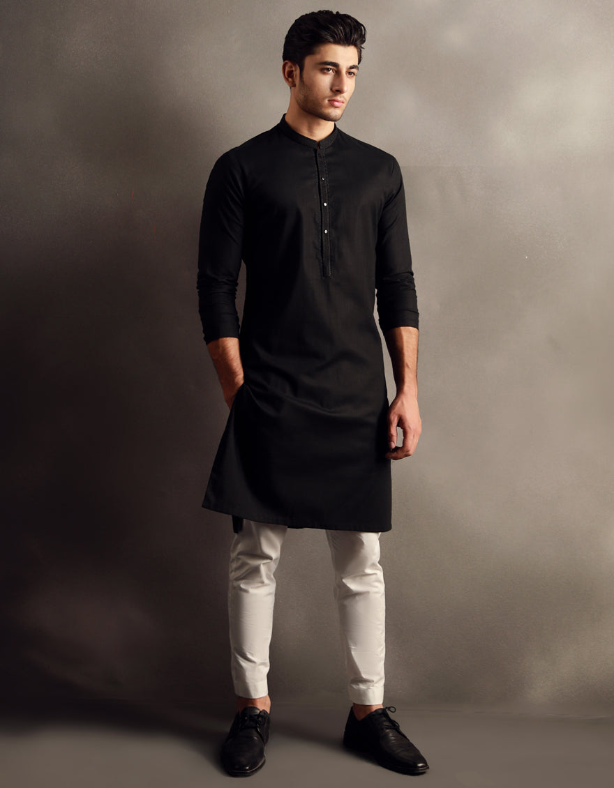 Cotton Black Kurta - J. Junaid Jamshed