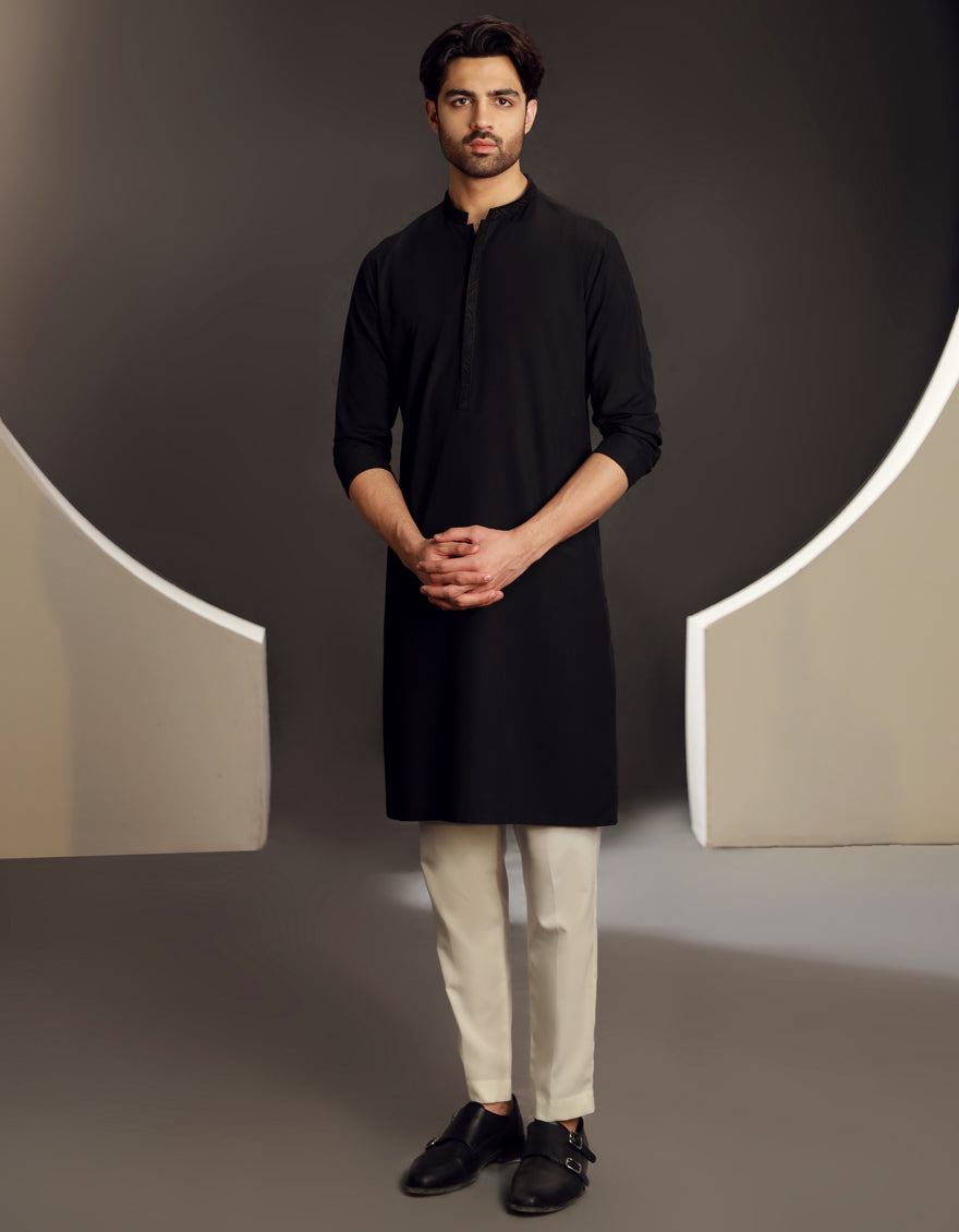 Blended Black Kurta - J. Junaid Jamshed