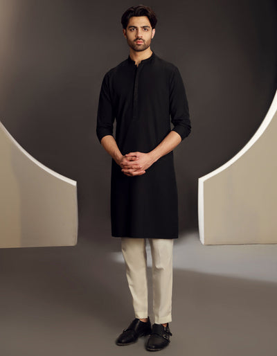 Blended Black Kurta - J. Junaid Jamshed