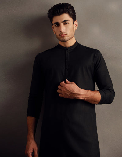 Cotton Black Kurta - J. Junaid Jamshed