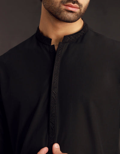 Blended Black Kurta - J. Junaid Jamshed