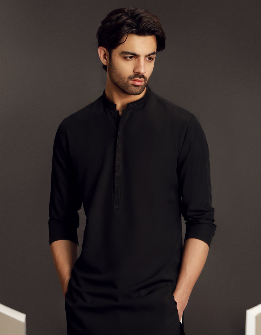 Blended Black Kurta - J. Junaid Jamshed