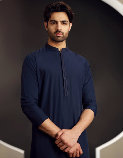 Blended Navy Blue Kurta - J. Junaid Jamshed