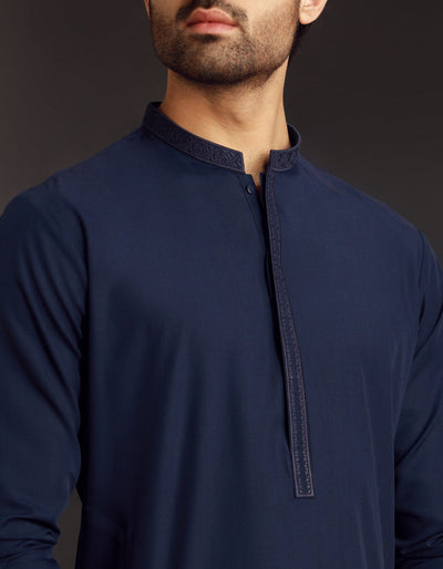 Blended Navy Blue Kurta - J. Junaid Jamshed