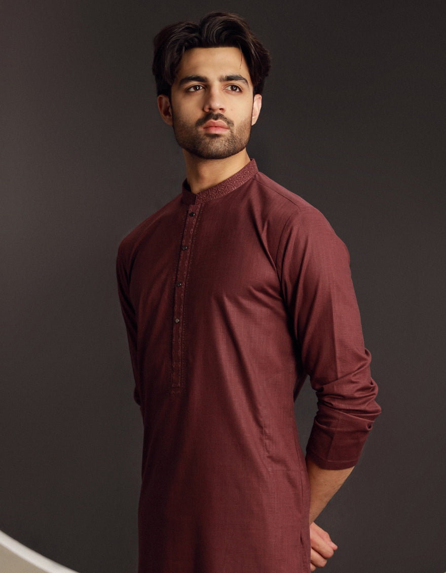 Cotton Plum Kurta - J. Junaid Jamshed