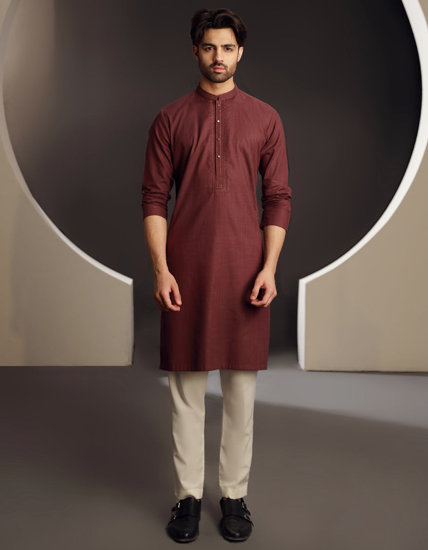 Cotton Plum Kurta - J. Junaid Jamshed