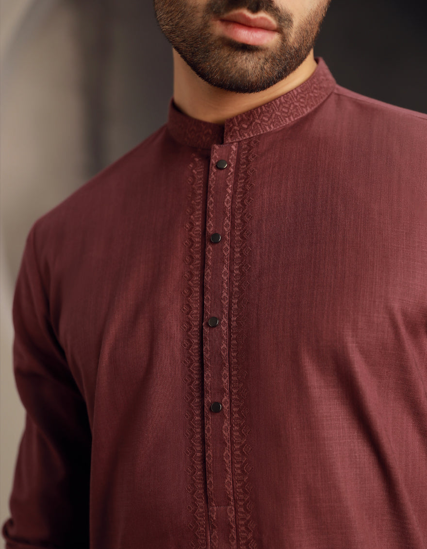 Cotton Plum Kurta - J. Junaid Jamshed