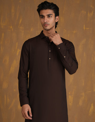 Blended Brown Shalwar Kameez - J. Junaid Jamshed