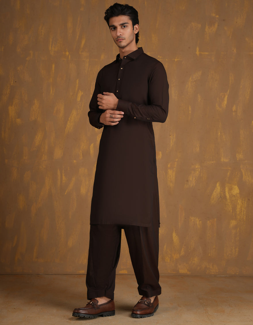 Blended Brown Shalwar Kameez - J. Junaid Jamshed