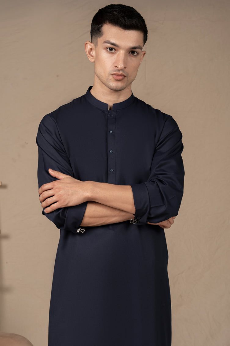 Blended Navy Blue Shalwar Kameez - J. Junaid Jamshed