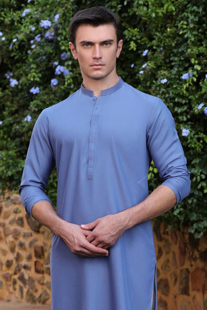 Blended Blue Kurta - J. Junaid Jamshed