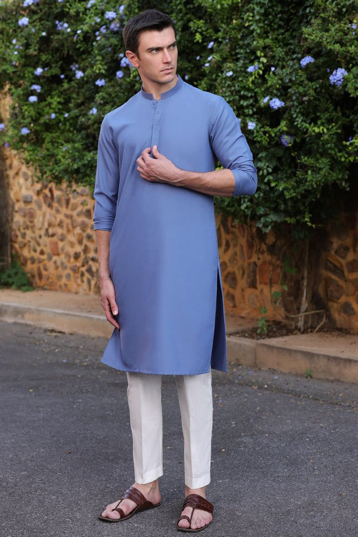Blended Blue Kurta - J. Junaid Jamshed