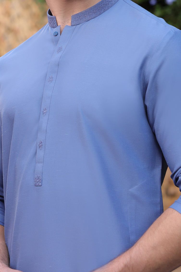 Blended Blue Kurta - J. Junaid Jamshed
