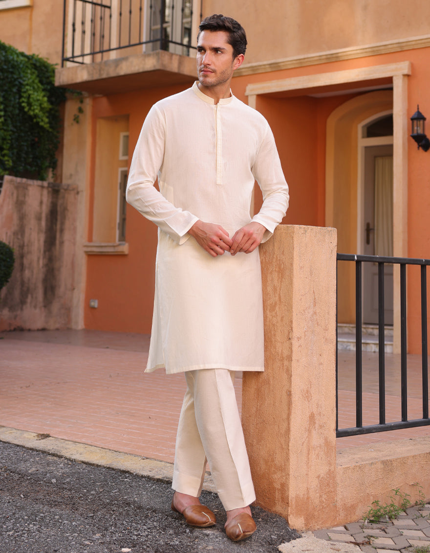 Cotton White Kurta - J. Junaid Jamshed