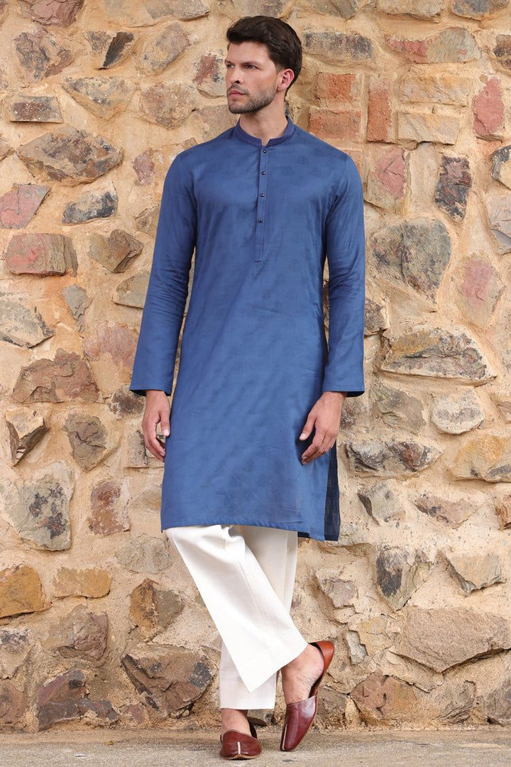 Cotton Blue Kurta - J. Junaid Jamshed