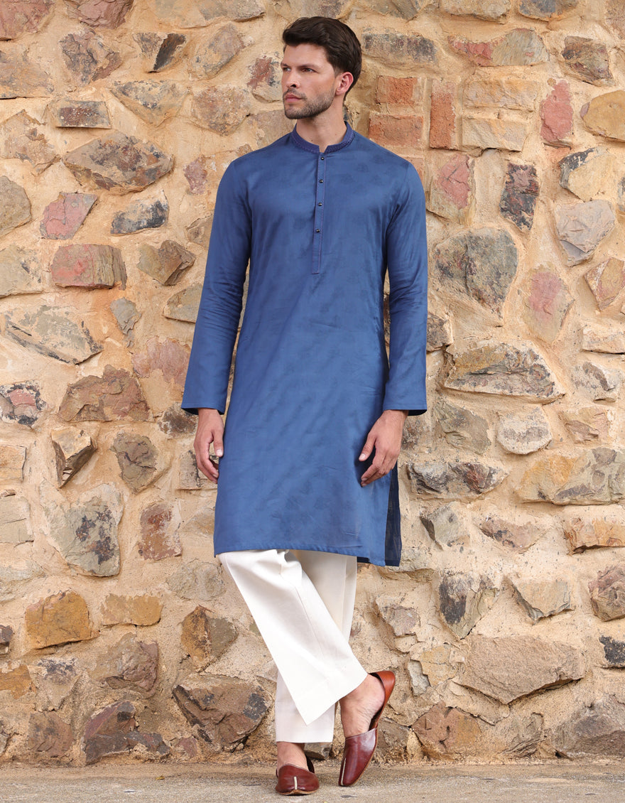 Cotton Blue Kurta - J. Junaid Jamshed