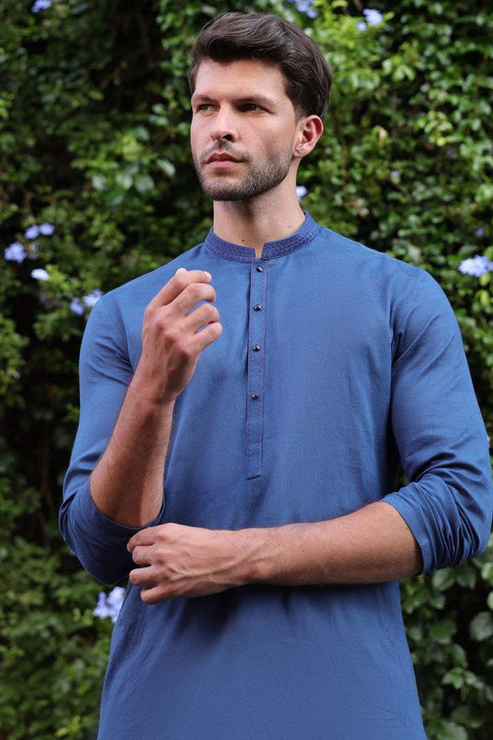Cotton Blue Kurta - J. Junaid Jamshed