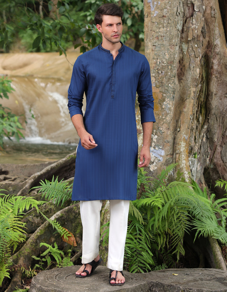 Cotton Blue Kurta - J. Junaid Jamshed