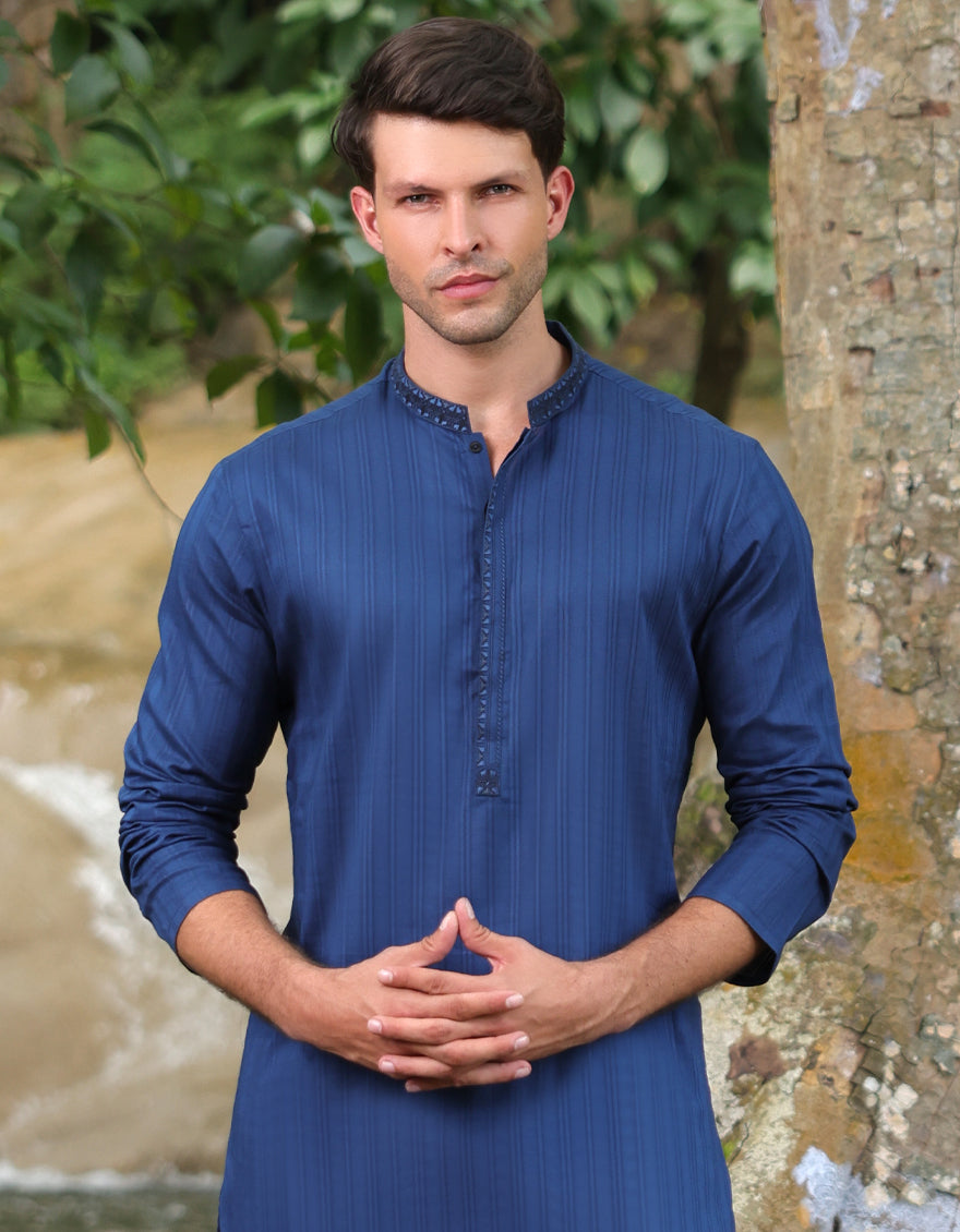 Cotton Blue Kurta - J. Junaid Jamshed