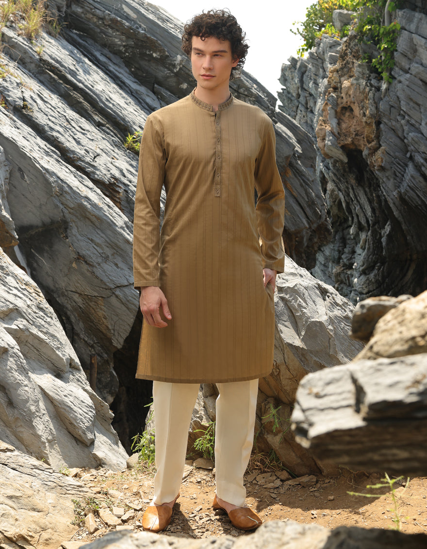 Cotton Brown Kurta - J. Junaid Jamshed