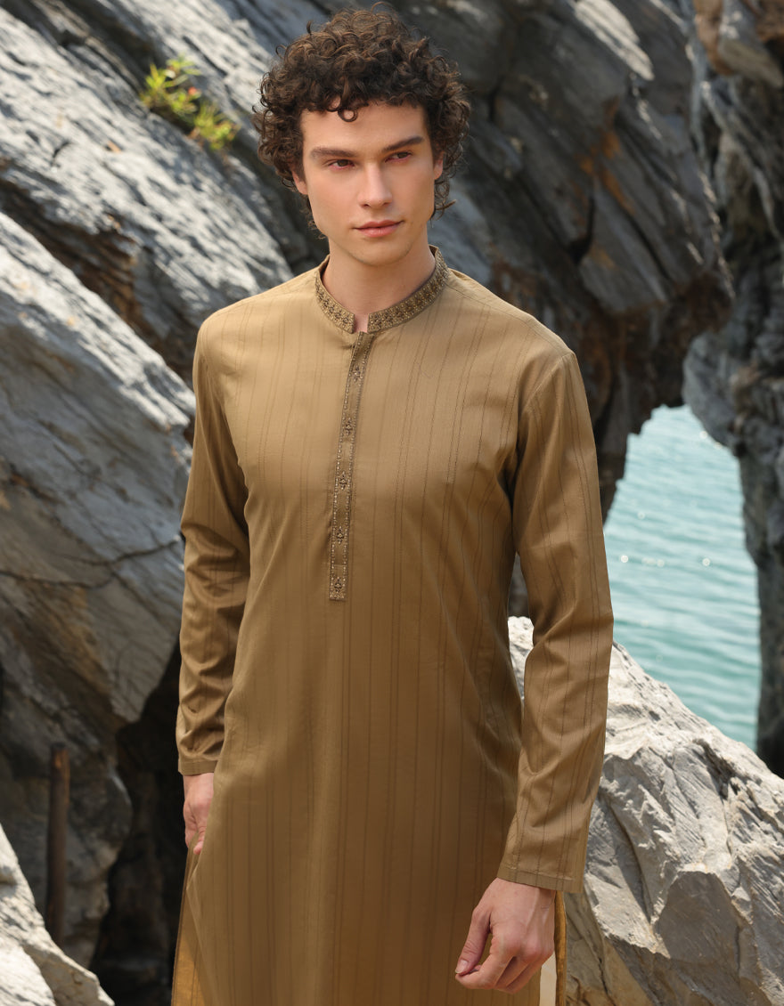 Cotton Brown Kurta - J. Junaid Jamshed