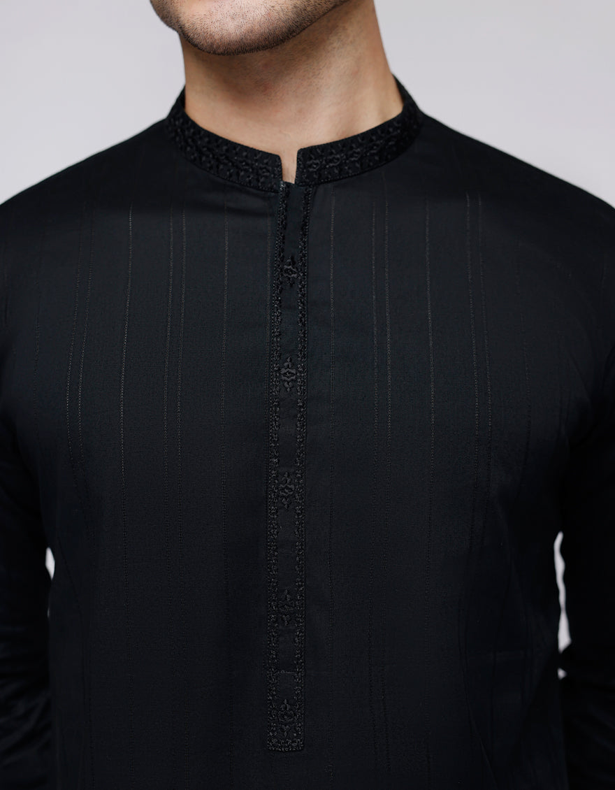 Cotton Black Kurta - J. Junaid Jamshed