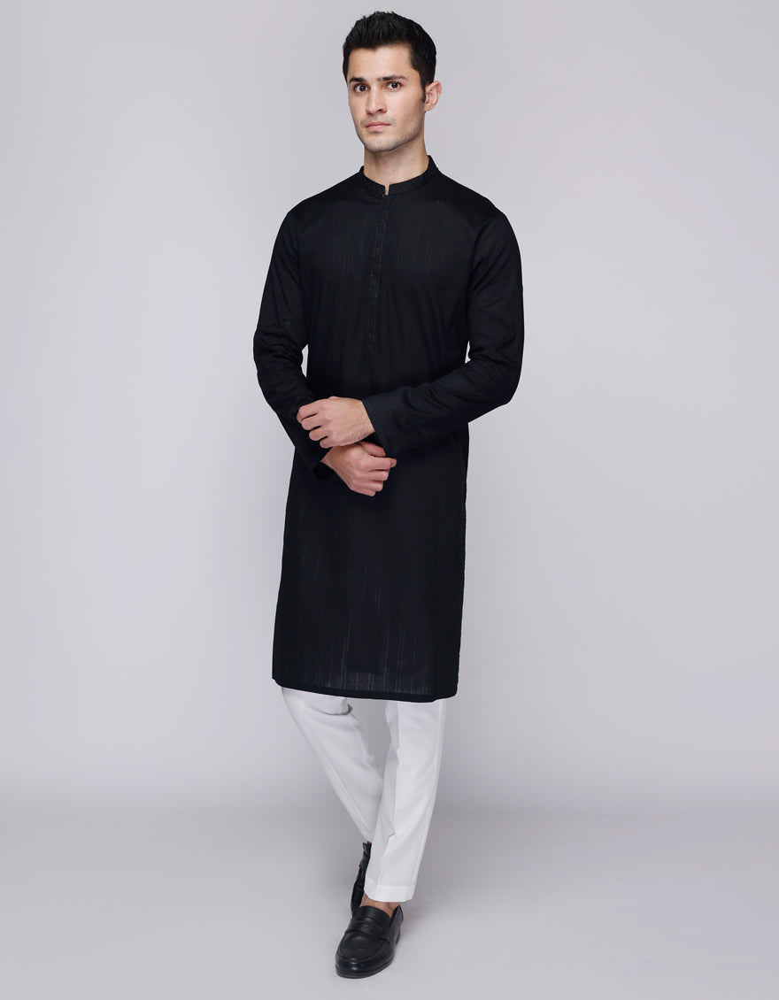 Cotton Black Kurta - J. Junaid Jamshed