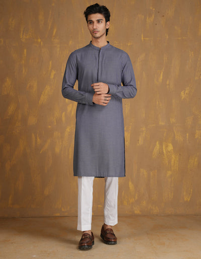 Blended Denim Blue Kurta - J. Junaid Jamshed