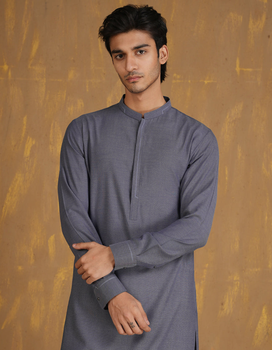 Blended Denim Blue Kurta - J. Junaid Jamshed