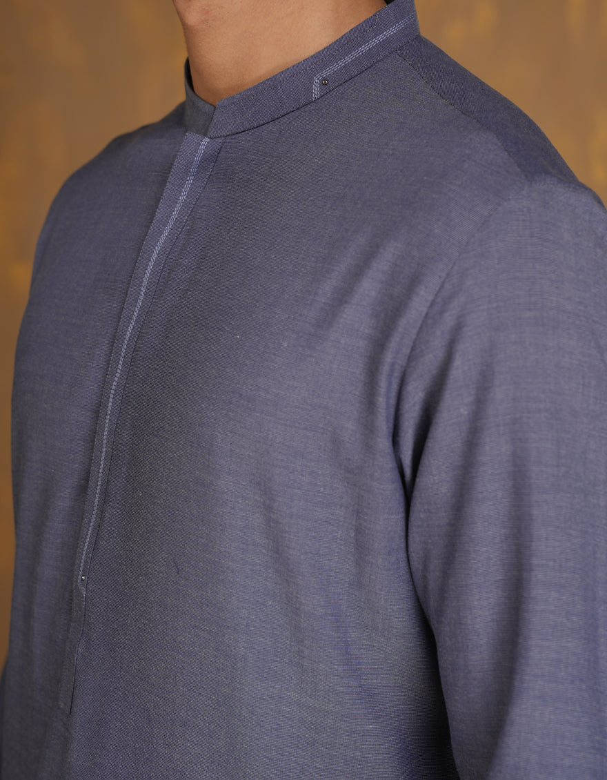 Blended Denim Blue Kurta - J. Junaid Jamshed