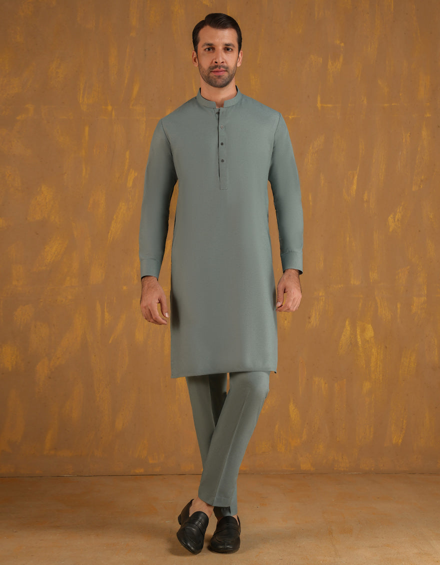 Blended Blue Unstitched Suit - J. Junaid Jamshed
