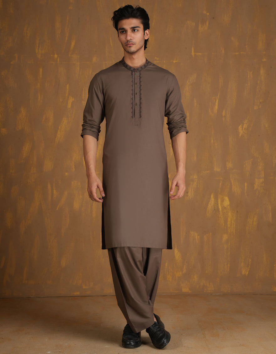 Blended Brown Shalwar Kameez - J. Junaid Jamshed