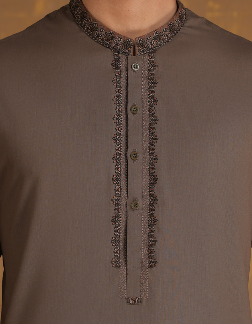 Blended Brown Shalwar Kameez - J. Junaid Jamshed