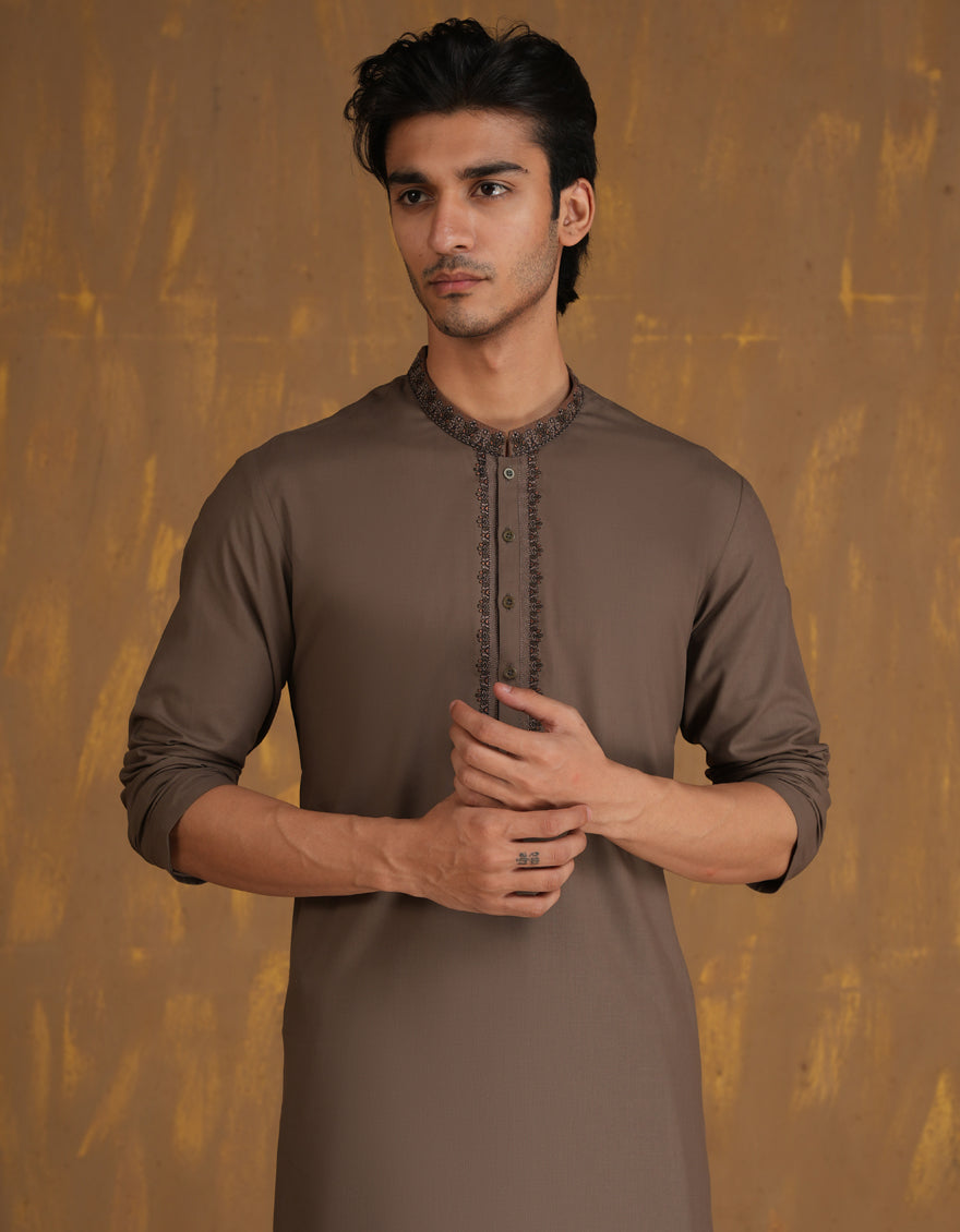 Blended Brown Shalwar Kameez - J. Junaid Jamshed