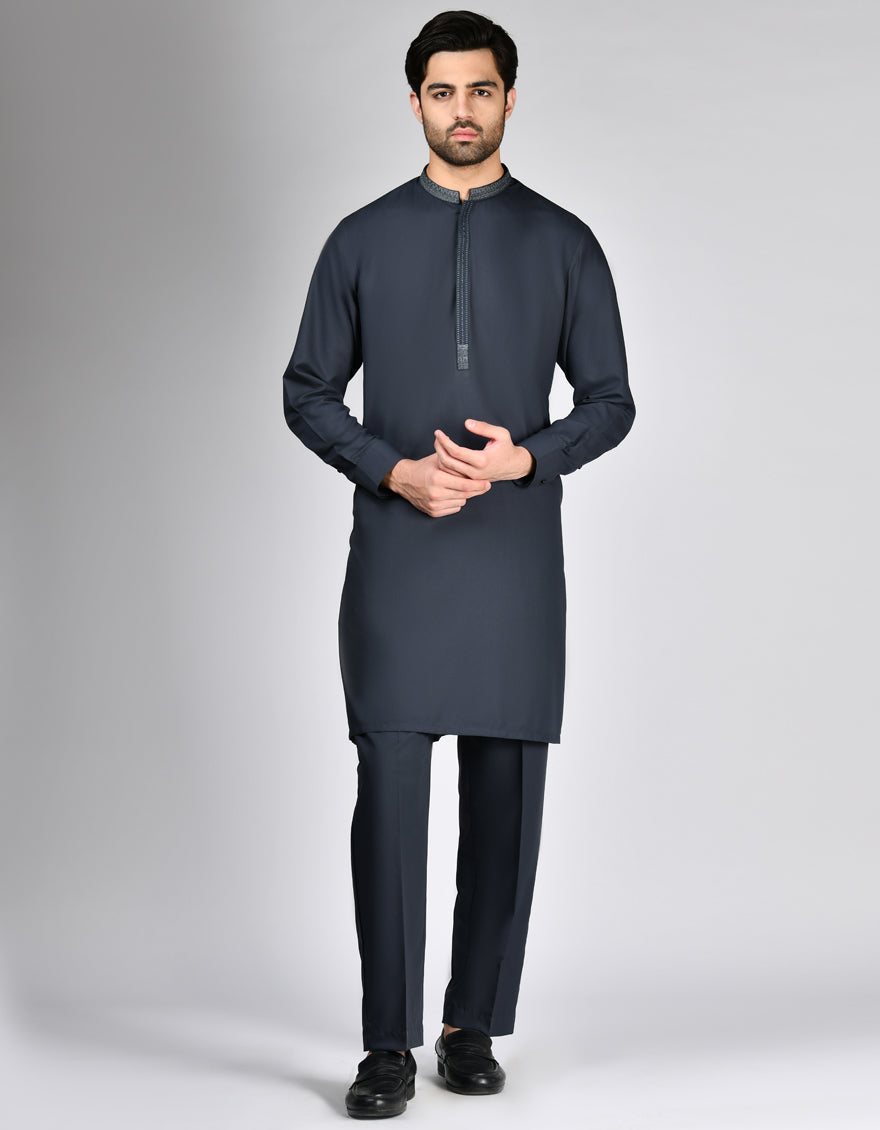 Blended Grey Kurta Trouser - J. Junaid Jamshed