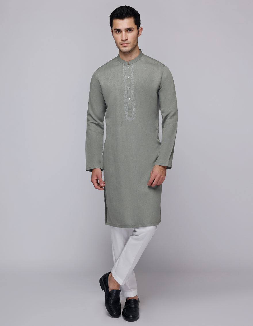 Blended Green Kurta - J. Junaid Jamshed