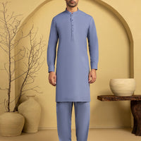Blended Blue Unstitched Suit - J. Junaid Jamshed