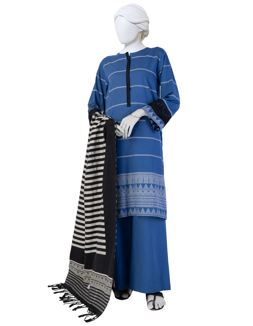 Lawn Blue Stitched Suit - J. Junaid Jamshed