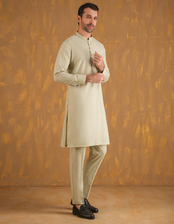 Blended Yellow Unstitched Suit - J. Junaid Jamshed