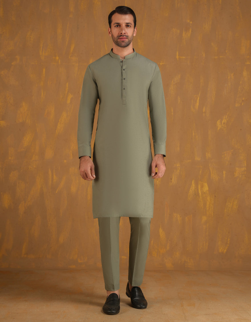Blended Green Unstitched Suit - J. Junaid Jamshed
