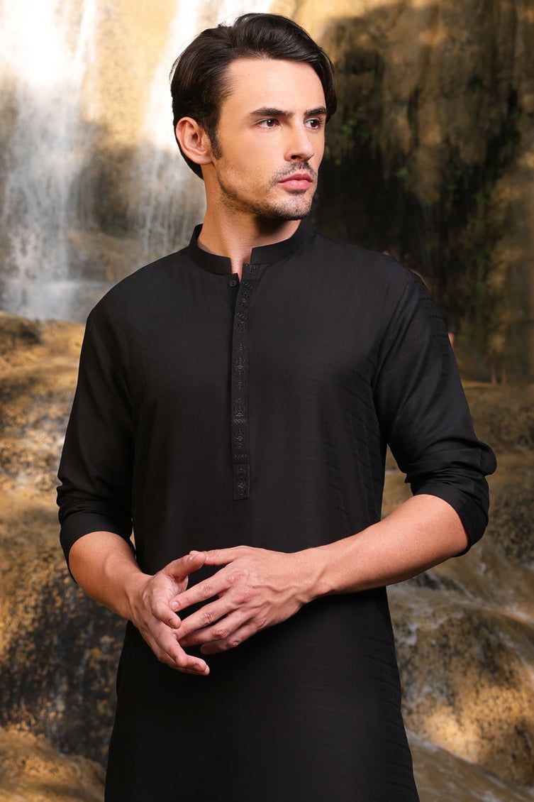 Blended Black Kurta - J. Junaid Jamshed