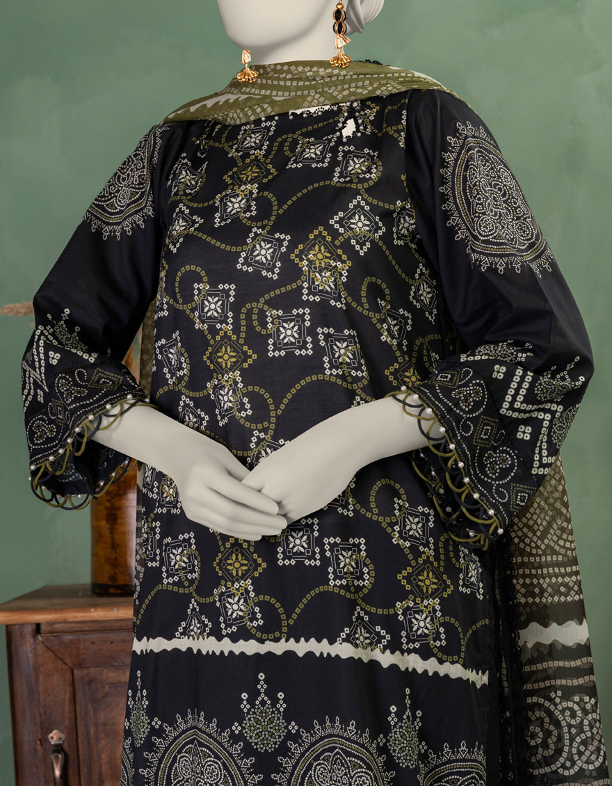 Lawn Black Unstitched Suit - J. Junaid Jamshed