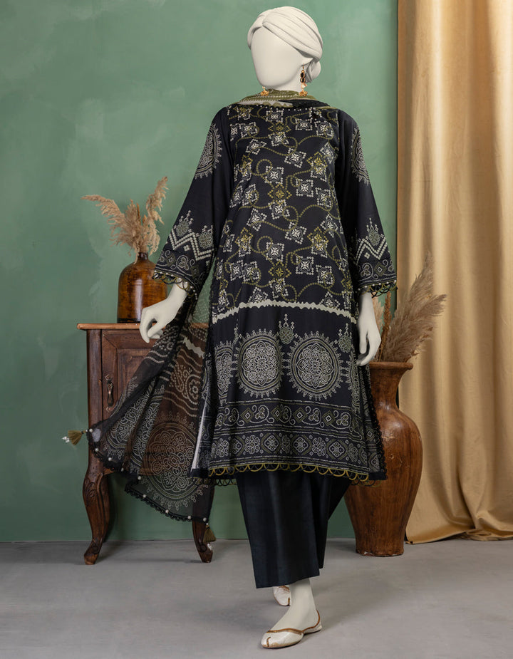 Lawn Black Unstitched Suit - J. Junaid Jamshed