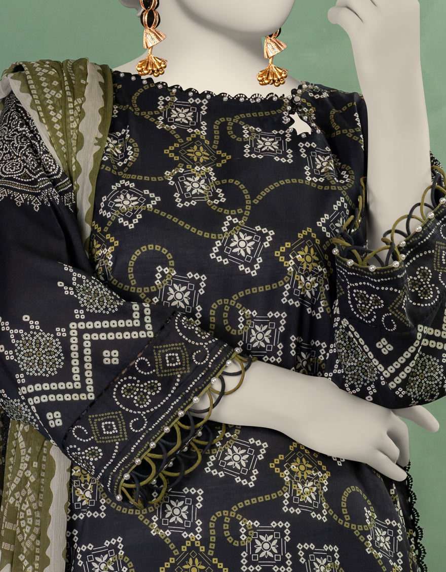 Lawn Black Unstitched Suit - J. Junaid Jamshed