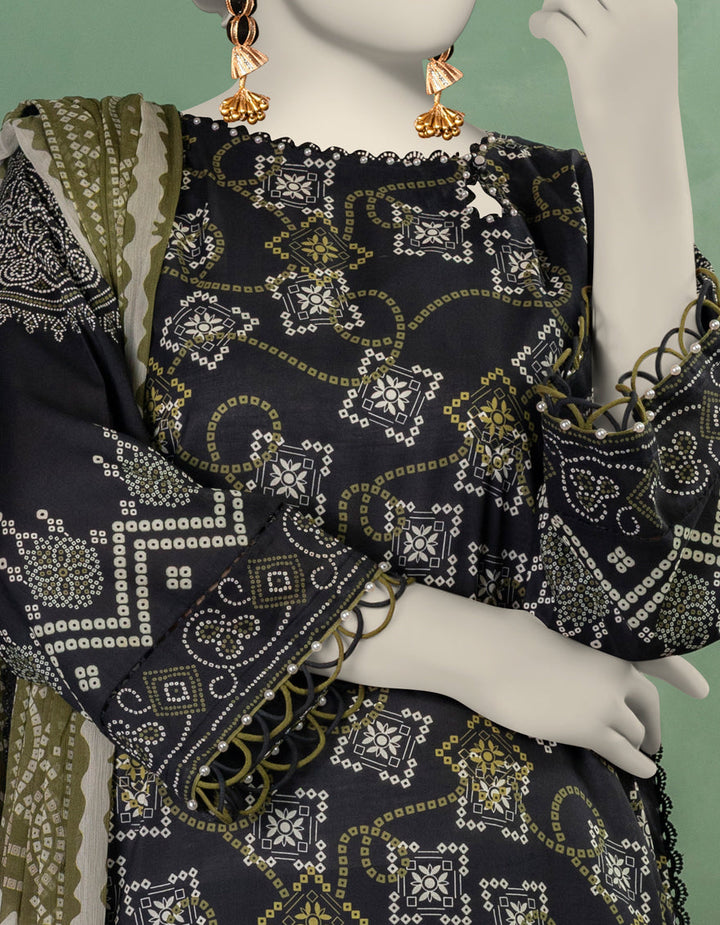 Lawn Black Unstitched Suit - J. Junaid Jamshed
