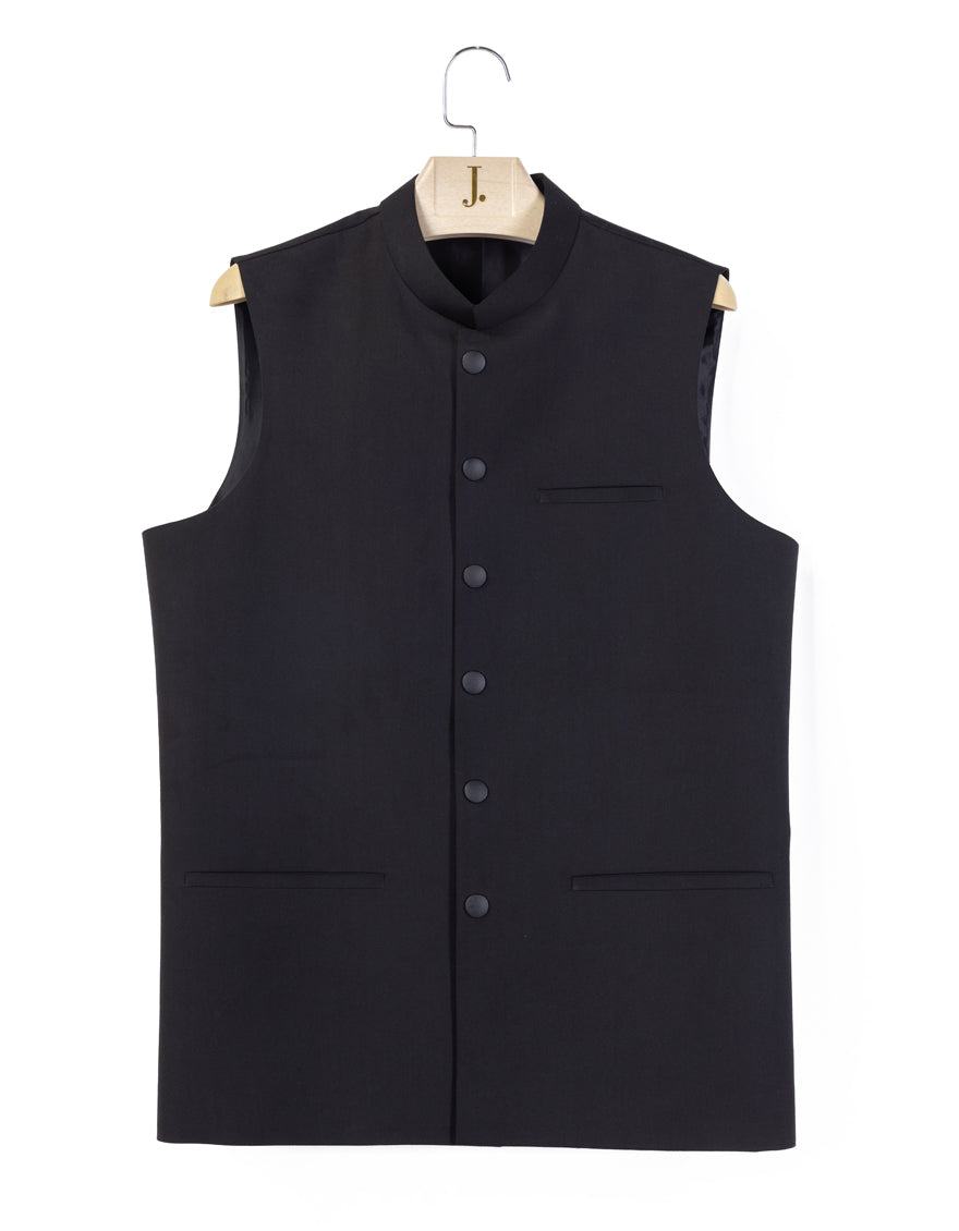 Plain Black Waist Coat - J. Junaid Jamshed