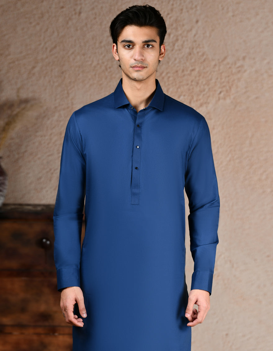 Cotton Blue Shalwar Kameez- J. Junaid Jamshed